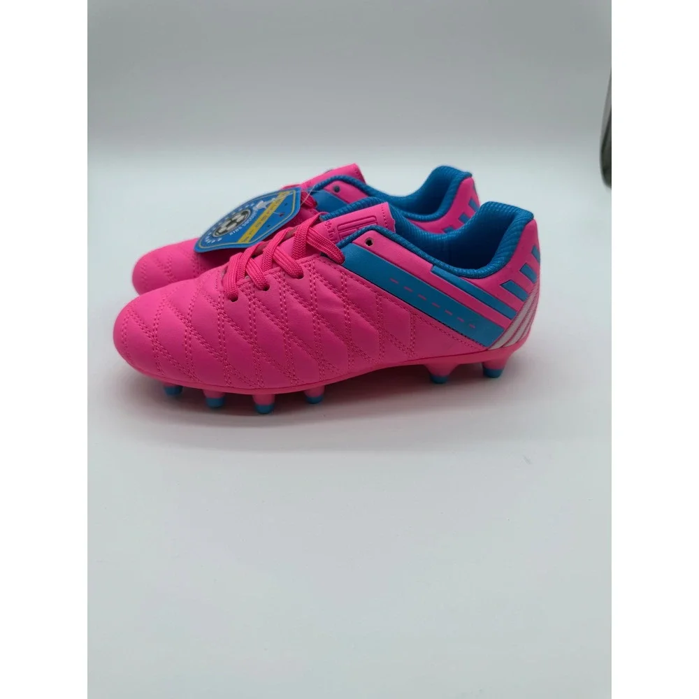 Bloomman Kids Soccer Cleats Hot Pink Blue Athletic Shoes Firm Ground Size 2 NEW